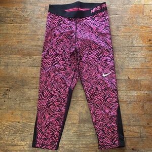 Nike Pink and Black Capris with Geometric Design